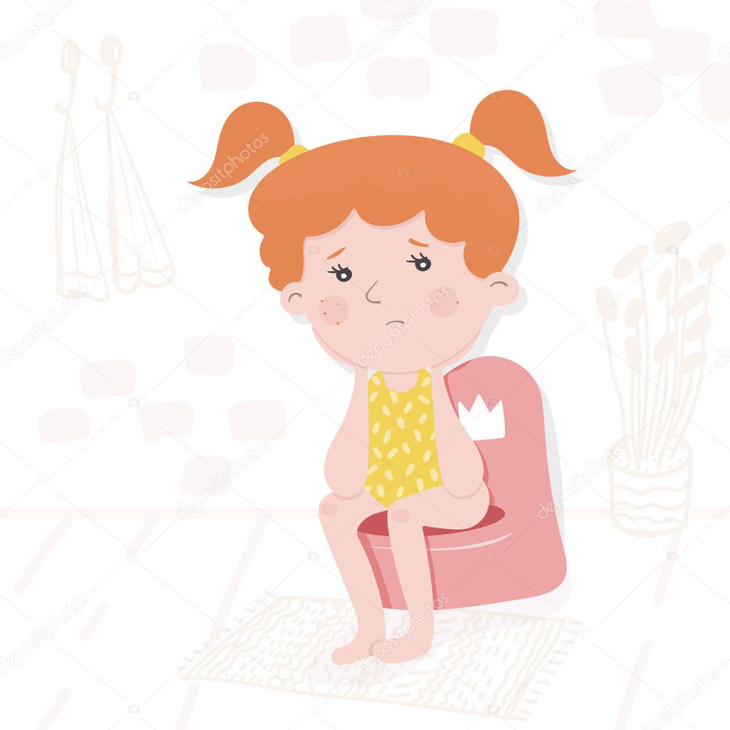 Childrens vector illustration. Sad little girl.