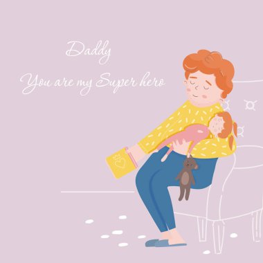 Babalar Günü için web afişi. Karikatür tarzında Illüstrasyon.
