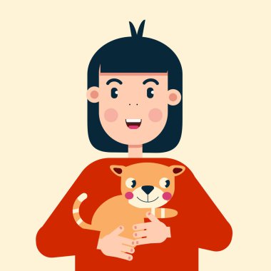 Karikatür karakterler kız ve kedi.