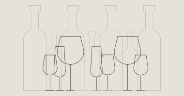 Anahat tarzında şarap şişeleri ve şarap gözlükleri Illustration.