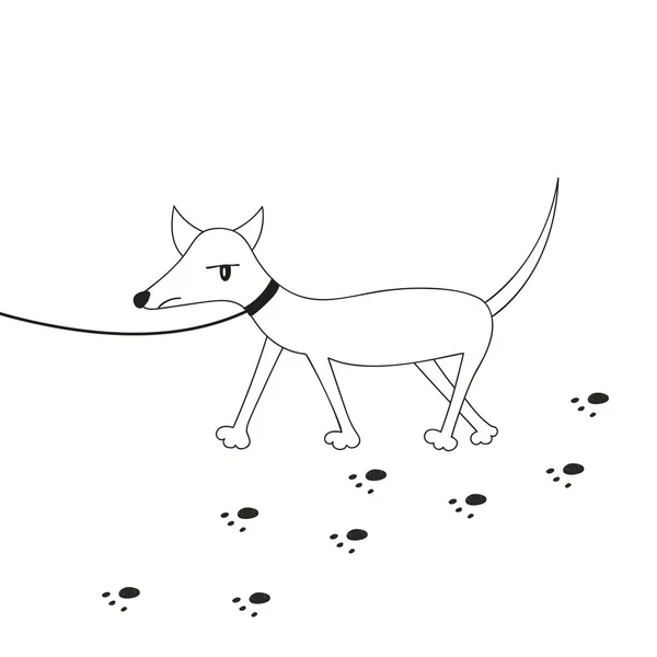 Um desenho simples de um cão em uma coleira . — Vetor de Stock