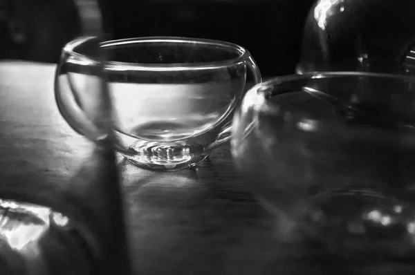 Vacuum glass tea cup for chinese puer tea, close-up, macro