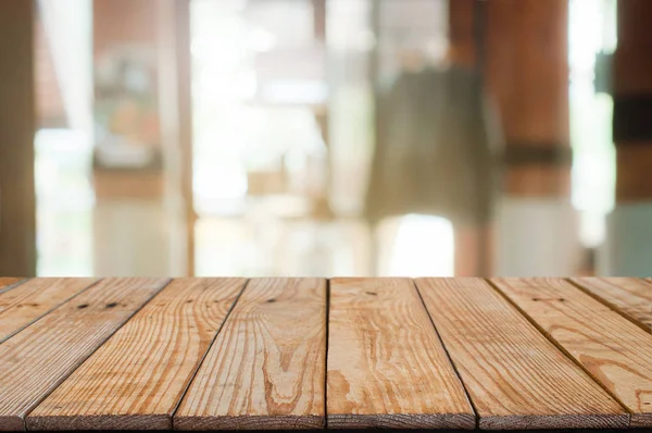 Mesa Madera Vacía Con Fondo Borroso Restaurante — Foto de Stock