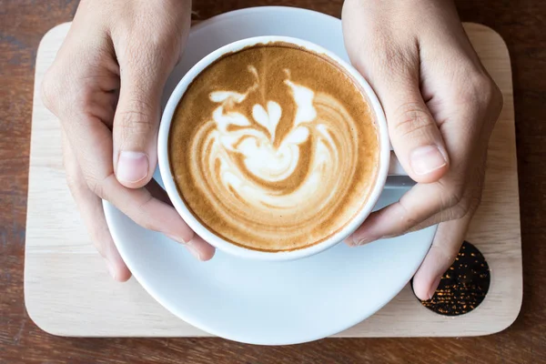 Cropped Shot Woman Hands Holding Cup Hot Latte Coffee Latte — Stock Photo, Image