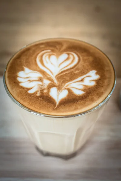 Closeup Cup Coffee Latte Art Surface — Stock Photo, Image