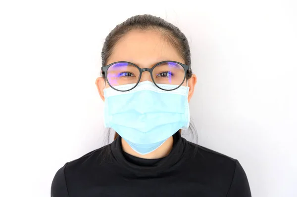 Shot Young Asian Woman Worring Wearing Mask Protect Bad Air — Stock Photo, Image