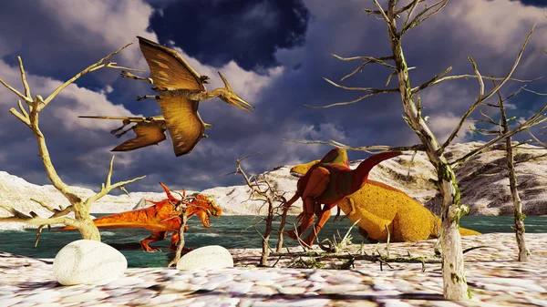Cena de renderização 3D do dinossauro gigante — Fotografia de Stock