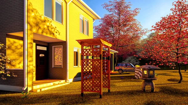 Casa americana en entornos rurales 3d rendering — Foto de Stock