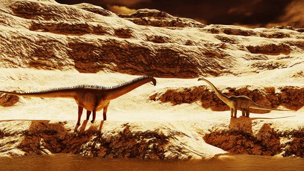 Huge Diplodocus Barren Land Rendering — Stock Photo, Image