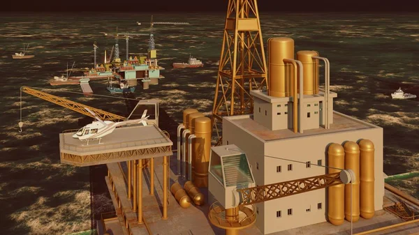 Offshore petrolio e gas piattaforma piattaforma di rendering 3d — Foto Stock