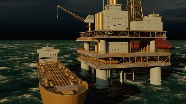 Plataforma offshore de petróleo e gás plataforma de renderização 3d — Fotografia de Stock