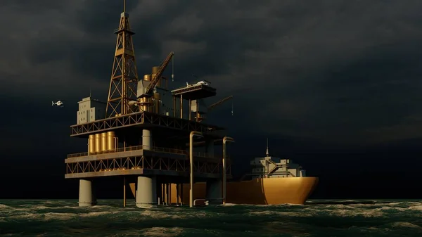 Offshore petrol ve gaz platformu 3D görüntüleme — Stok fotoğraf