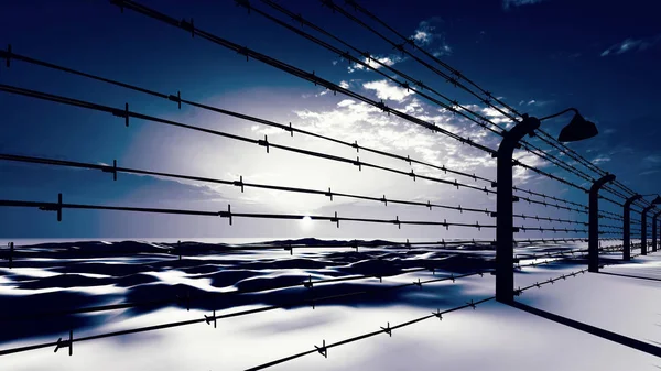 Staket med taggtråd 3d-rendering — Stockfoto