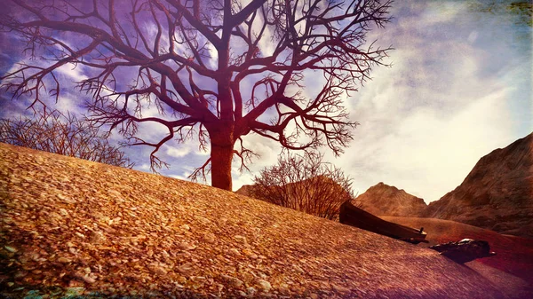 Solitary Dead Tree i öknen 3D illustration — Stockfoto