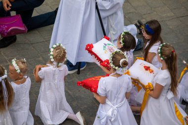 Wroclaw, POLAND - JUNE 20, 2019: Religious procession at Corpus Christi Day in Wroclaw, Poland
