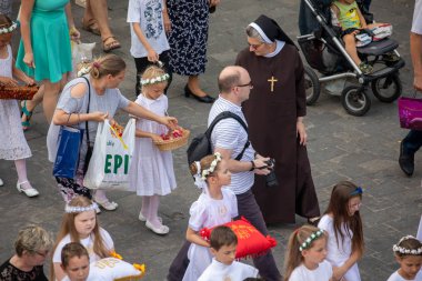 Wroclaw, POLAND - JUNE 20, 2019: Religious procession at Corpus Christi Day in Wroclaw, Poland