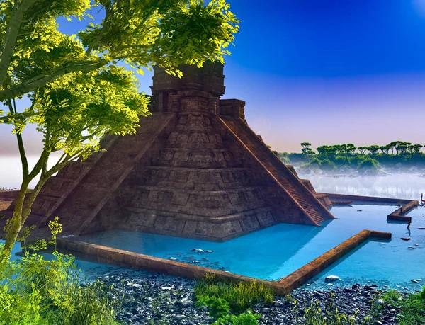 De trappen van de Maya tempel 3D-rendering — Stockfoto