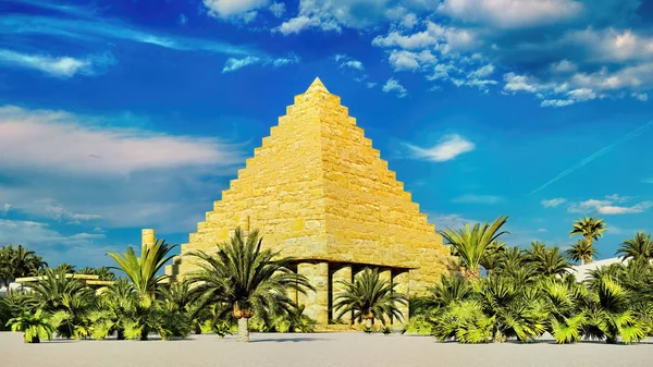 Pyramid at Sahara oasis 3d rendering — Stock Photo, Image