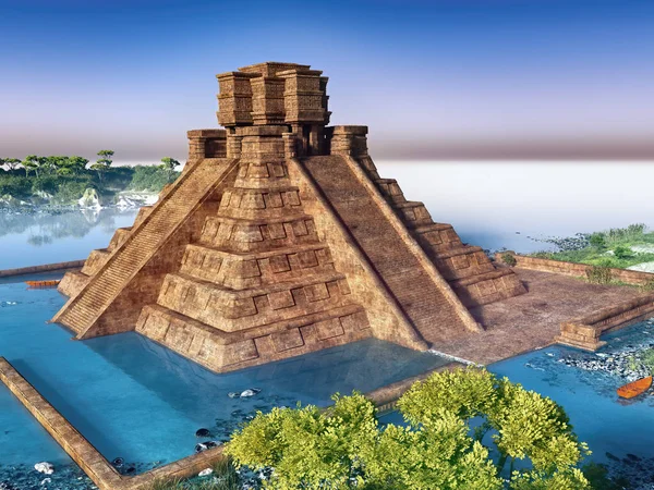 De trappen van de Maya tempel 3D-rendering — Stockfoto