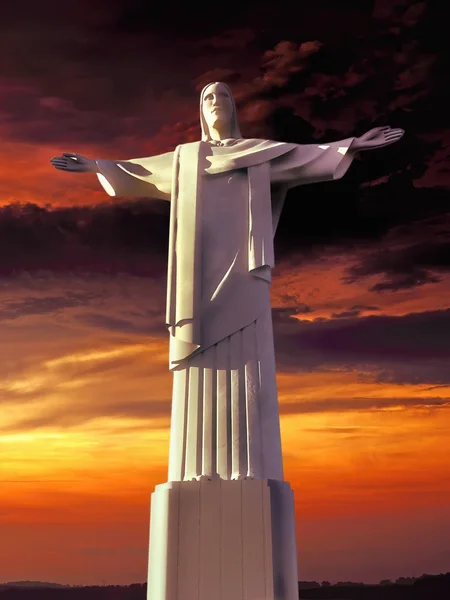 Gesù Cristo monumento con vista baia 3d rendering — Foto Stock