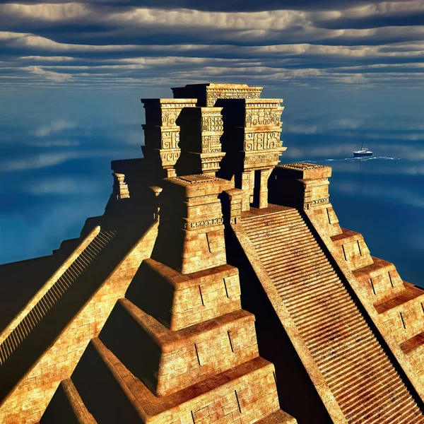 Les escaliers du temple maya rendu 3d — Photo