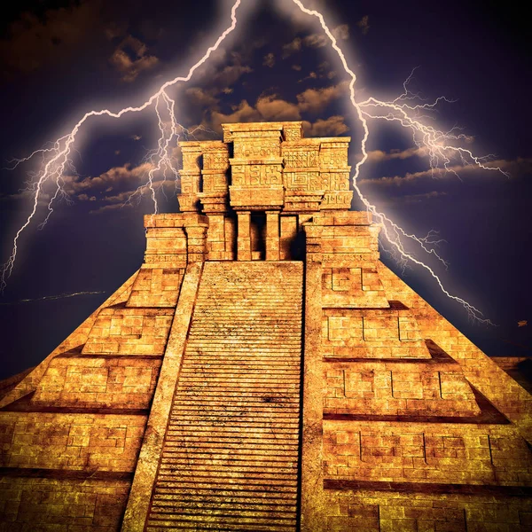 Las escaleras del templo Maya 3d representación —  Fotos de Stock