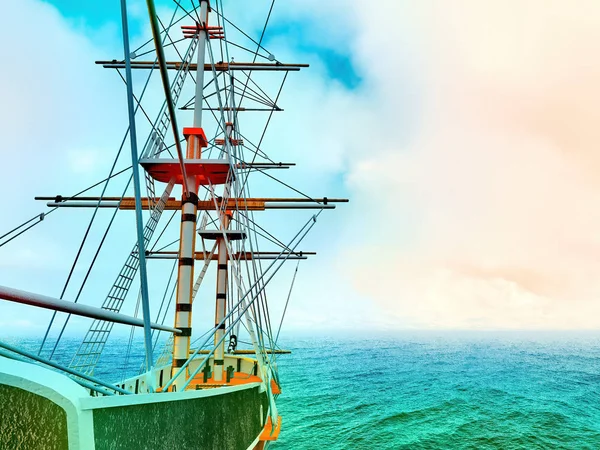 Statek piracki na morzu renderowania 3D — Zdjęcie stockowe