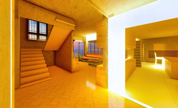 Современный интерьер комнаты 3D рендеринга — стоковое фото