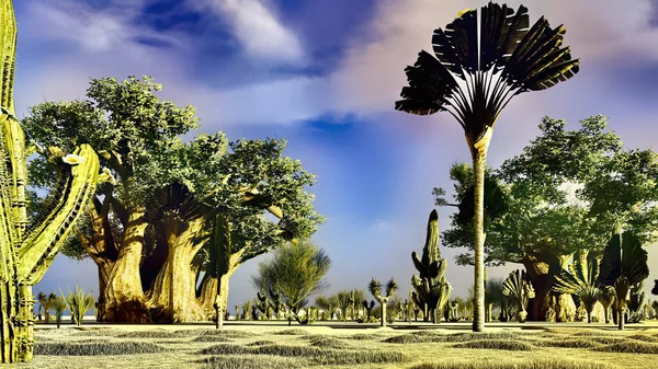 Afrika Savannah 3d render harika baobabs — Stok fotoğraf