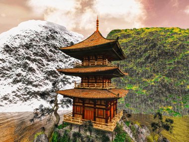 Güneş Tapınağı - Budist tapınağı Himalayalar 3d render
