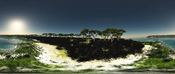 Rio estuário 360 panorama 3d renderização — Fotografia de Stock