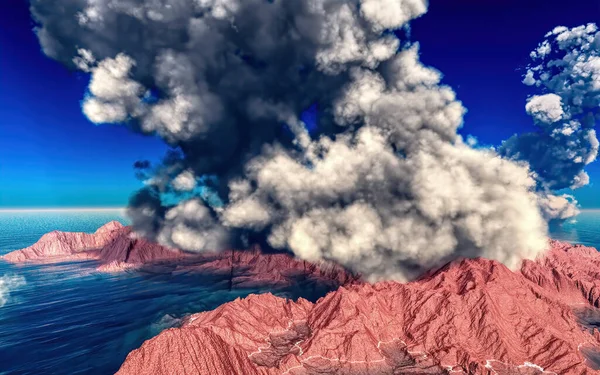 Erupción volcánica en la isla 3d renderizado — Foto de Stock