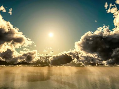 Mavi gökyüzünde beyaz bulutlar 3D görüntüleme