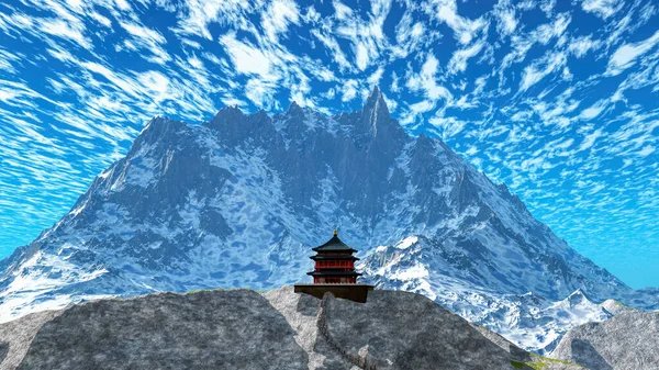 Temple solaire - Sanctuaire bouddhiste dans l'Himalaya rendu 3d — Photo