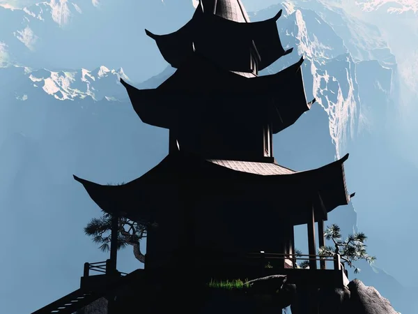 Templo del sol - Santuario budista en el Himalaya 3d renderizado —  Fotos de Stock