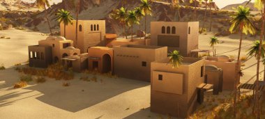 Güzel doğal arka plan. -Afrika vahası 3D görüntüleme