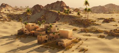 Güzel doğal arka plan. -Afrika vahası 3D görüntüleme