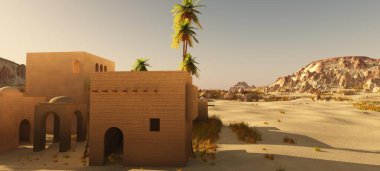 Güzel doğal arka plan. -Afrika vahası 3D görüntüleme