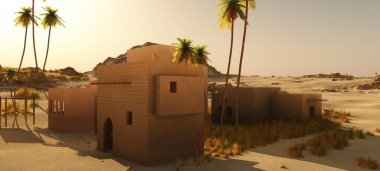 Güzel doğal arka plan. -Afrika vahası 3D görüntüleme