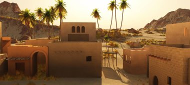 Güzel doğal arka plan. -Afrika vahası 3D görüntüleme