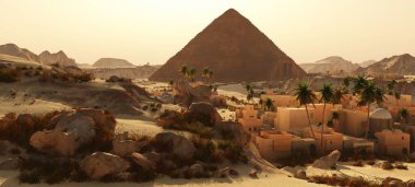 Güzel doğal arka plan. -Afrika vahası 3D görüntüleme