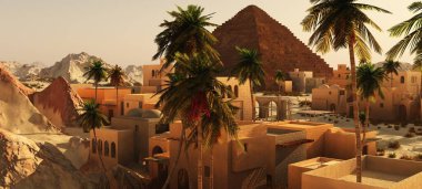 Güzel doğal arka plan. -Afrika vahası 3D görüntüleme