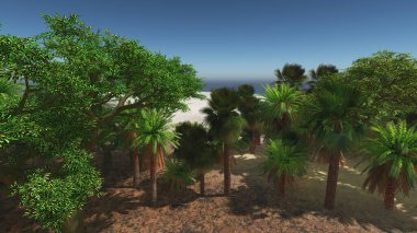 Tropik plajda avuç içleri 3 boyutlu.