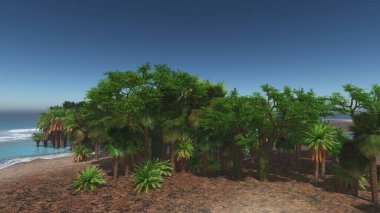 Tropik plajda avuç içleri 3 boyutlu.