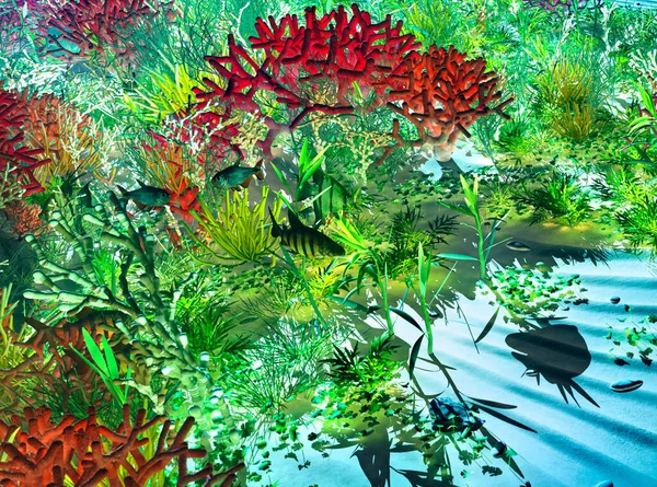 Fische am Riff bunte 3D-Illustration — Stockfoto