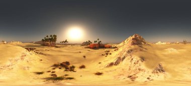 360 Panorama 3D 'de çöldeki Arap küçük kasabası