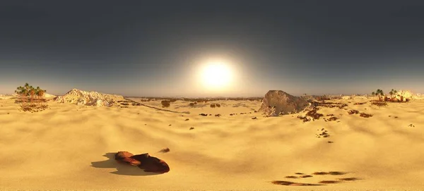 Pequeña ciudad árabe en el desierto en 360 panorama 3d rendering — Foto de Stock