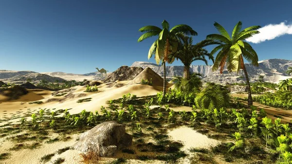 Beautiful natural background -African oasis 3d rendering — Stock Photo, Image