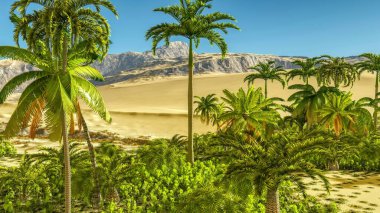 Güzel doğal arka plan. -Afrika vahası 3D görüntüleme