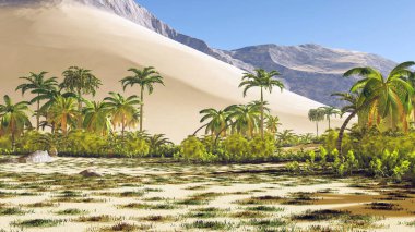 Güzel doğal arka plan. -Afrika vahası 3D görüntüleme